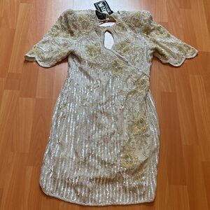 New Medium silk sequin embellished Ivory cream Jakelin silk vintage dress India
